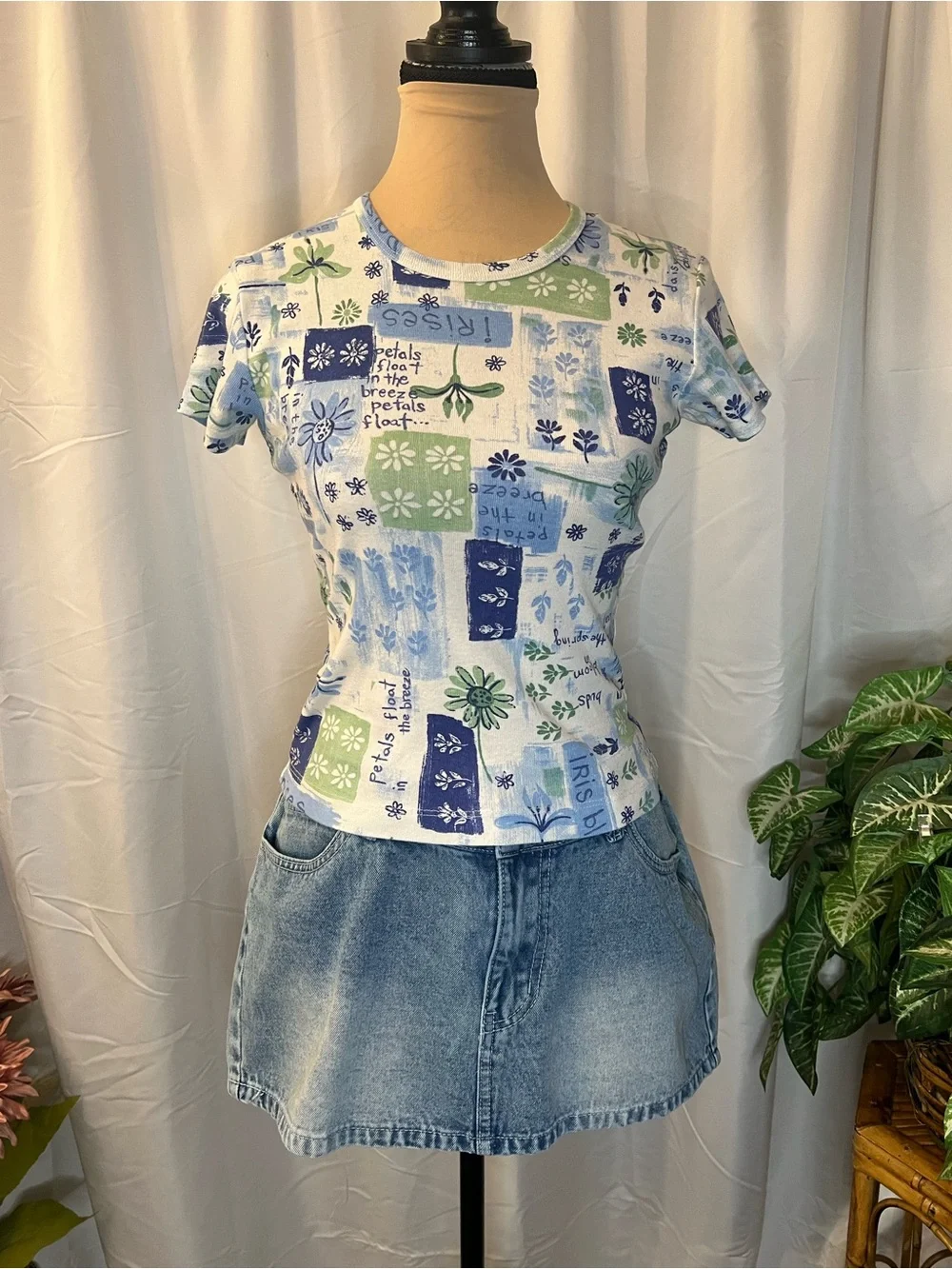 Patchwork Vintage Floral Short Sleeve Crew Neck Tee-Shirt